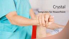  Presentation with geriatric - Presentation design featuring condolence - geriatric nurse holding hands background and a lemonade colored foreground