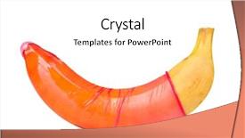  Presentation with condom - Presentation theme enhanced with condom on banana isolated background and a white colored foreground