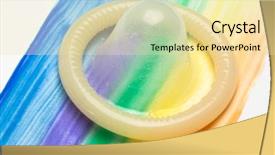  Presentation with rainbow pride - Slide deck having transgender health - condom on gay pride rainbow background and a blonde colored foreground