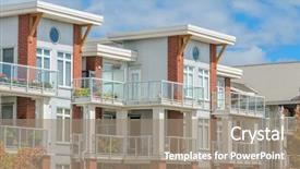  Presentation with apartment buildings - Audience pleasing presentation theme consisting of condominium - modern apartment buildings in richmond backdrop and a coral colored foreground