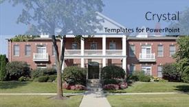  Presentation with condominium - Slides having condominium-building-in-suburbs background and a light blue colored foreground