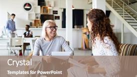  Presentation with business training - Cool new slide deck with conduct - smiling mature executive conducting business backdrop and a coral colored foreground