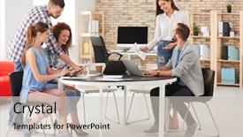  Presentation with team meeting - Theme featuring conduct - team of young professionals conducting background and a soft green colored foreground