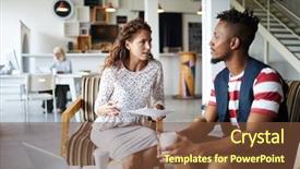  Presentation with questions - Presentation design consisting of conduct - young businesswoman conducting training background and a tawny brown colored foreground