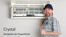  Presentation with conditioner - PPT layouts having conductive heat - repairer conducts adjustment background and a light gray colored foreground