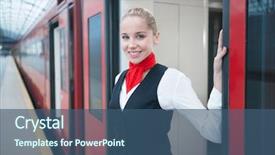  Presentation with happy smiling woman dental health - Presentation consisting of conductor - smiling woman in uniform background and a ocean colored foreground