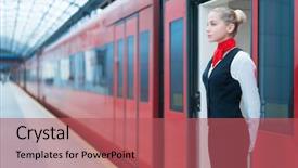  Presentation with ott platform - Cool new slide deck with conductor - young woman on platform backdrop and a red colored foreground