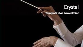  Presentation with music conductor hands baton - Audience pleasing PPT theme consisting of conductor hands baton music female backdrop and a black colored foreground