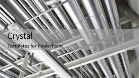  Presentation with steel - Audience pleasing presentation consisting of conduiting system - steel pipelines close-up backdrop and a light gray colored foreground