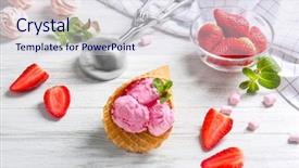  Presentation with strawberry ice cream - PPT layouts featuring cone with strawberry ice-cream background and a sky blue colored foreground