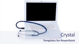  Presentation with computer - Slide deck featuring healthcare security - computer doctor conect in usb background and a sky blue colored foreground