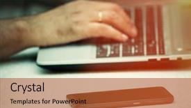  Presentation with laptop computers around the world backgroun - PPT theme consisting of conectivities - man hand on laptop background and a  colored foreground