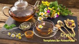  Presentation with tea cup - Amazing theme having coneflower - cup of herbal tea backdrop and a tawny brown colored foreground