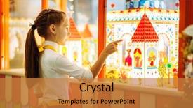  Presentation with buildings - Presentation theme with confectionary - girl watching on showcase background and a gold colored foreground