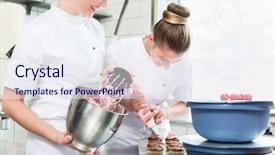  Presentation with patissier - Audience pleasing theme consisting of confectionary - pasty baker women or patissier backdrop and a sky blue colored foreground