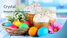  Presentation with sweet - Theme with confectionary - sweet easter cakes with colorful background and a sky blue colored foreground