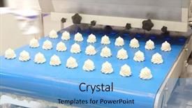  Presentation with food industry - Beautiful presentation design featuring confectionary food industry - baking machine backdrop and a  colored foreground