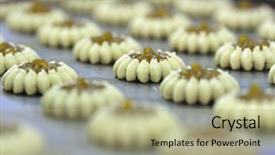  Presentation with biscuit - Colorful PPT theme enhanced with confectionary food industry - biscuit made in bakery backdrop and a  colored foreground