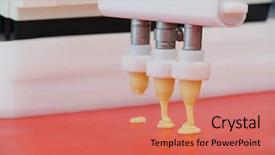  Presentation with food industry - Colorful presentation theme enhanced with confectionary food industry - image of a baking machine backdrop and a coral colored foreground