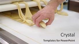  Presentation with production line - Cool new PPT theme with confectionary food industry - production line at bakery backdrop and a  colored foreground