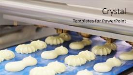  Presentation with food industry - Slide set consisting of confectionary food industry - production line at bakery background and a light gray colored foreground