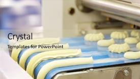  Presentation with production line - Beautiful slides featuring confectionary food industry - production line at bakery backdrop and a soft green colored foreground