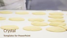  Presentation with food industry - Slides enhanced with confectionary food industry - production line at bakery background and a cream colored foreground