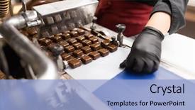  Presentation with machine shop - Beautiful slide deck featuring confectioner making candies by chocolate backdrop and a light blue colored foreground