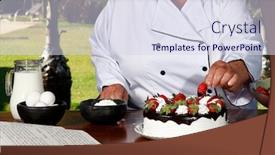  Presentation with chocolate strawberry - Theme with confectioner making strawberry cakes with chocolate background and a sky blue colored foreground