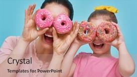  Presentation with donuts pink - PPT theme having confectionery - funny family on a background background and a coral colored foreground