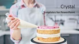  Presentation with confectionery - PPT theme with confectionery - unrecognizable female pastry cook squeezing background and a light gray colored foreground