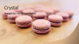  Presentation with confectionery - Slide deck with confectionery and baking concept - macarons background and a  colored foreground