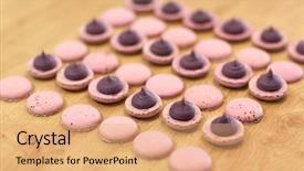  Presentation with baking concept on dark - Beautiful PPT theme featuring confectionery and baking concept - macarons backdrop and a  colored foreground