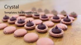  Presentation with baking concept on dark - Colorful slide deck enhanced with confectionery and baking concept - macarons backdrop and a coral colored foreground
