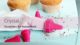  Presentation with confectionery - Slides consisting of confectionery-bag-with-replaceable-nozzles background and a coral colored foreground