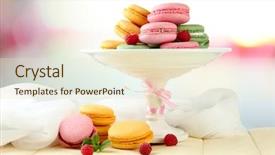  Presentation with confectionery - Presentation design featuring confectionery food - gentle macaroons in vase background and a lemonade colored foreground