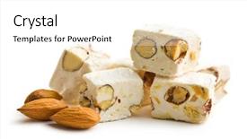  Presentation with almonds - Amazing PPT layouts having confectionery food - white nougat with almonds backdrop and a  colored foreground