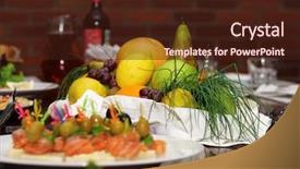  Presentation with apple pear - Amazing slides having conference banqueting - banquet table tartlets salads backdrop and a wine colored foreground