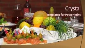  Presentation with apple pear - Colorful PPT theme enhanced with conference banqueting - banquet table tartlets salads backdrop and a wine colored foreground