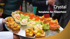  Presentation with cereal bar snacks - Colorful slide set enhanced with conference banqueting - waiter serving delicious snacks outdoors backdrop and a dark gray colored foreground