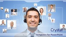  Presentation with information and communication technology in service delivery - Cool new PPT layouts with conference call - business people technology communication backdrop and a light blue colored foreground