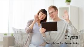  Presentation with video conference - Theme with conference call - pregnancy technology and people concept background and a  colored foreground