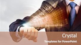  Presentation with innovations - Beautiful presentation theme featuring conference clock - businessman looking at wristwatch media backdrop and a coral colored foreground