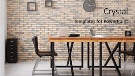  Presentation with modern reflective office buildings - Beautiful slide deck featuring conference clock - modern office interior with wooden backdrop and a  colored foreground