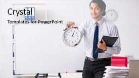  Presentation with financial - PPT layouts enhanced with conference clock - young handsome financial speciaist background and a white colored foreground