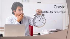  Presentation with financial portfolio - PPT layouts having conference clock - young handsome financial speciaist background and a white colored foreground