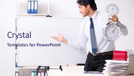  Presentation with financial portfolio - Beautiful presentation theme featuring conference clock - young handsome financial speciaist backdrop and a sky blue colored foreground