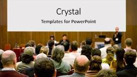  Presentation with glass half full - Colorful PPT theme enhanced with conference hall full of people backdrop and a sky blue colored foreground