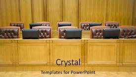  Presentation with microphones - Presentation with conference halls with magnificent leather armchairs and wooden tables with microphones and monitors background and a yellow colored foreground