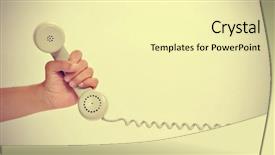  Presentation with telephone - Amazing PPT theme having conference history - man hand holding the handset backdrop and a blonde colored foreground